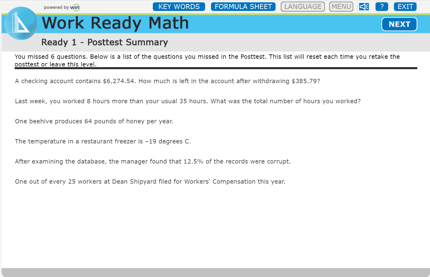 Posttest Summary